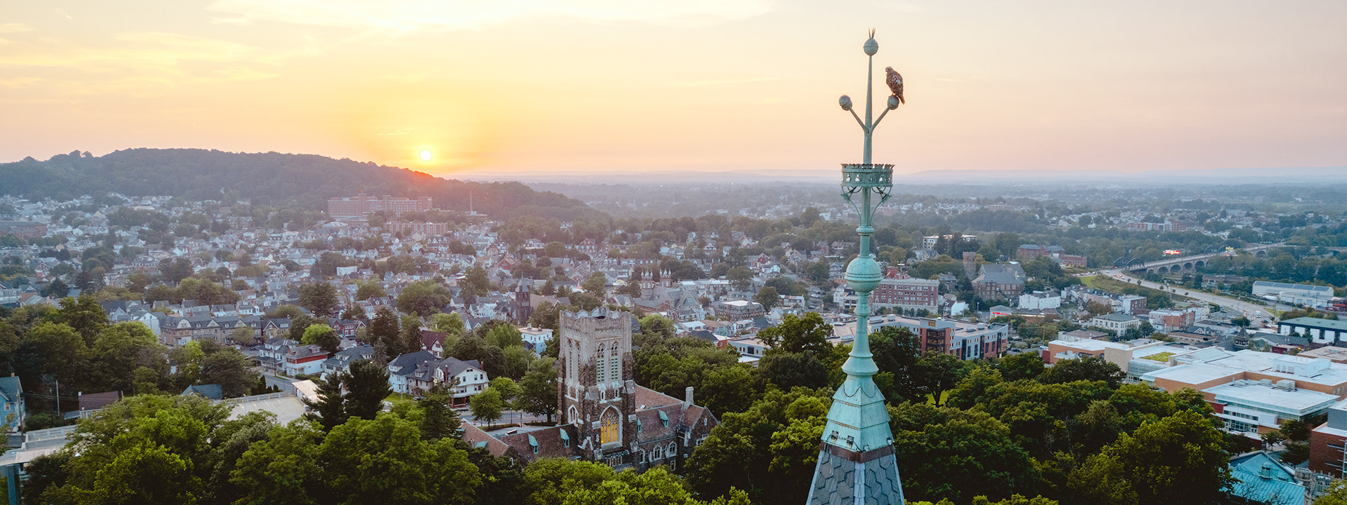 aerial photo of lehigh and bethlehem at sunset